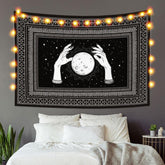 Lofaris Hands And Star Black White Divination Custom Tapestry